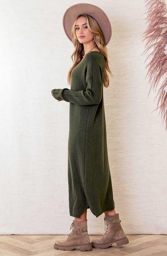 Midi Gebreide Jurk Lori Army – shoparchief — foto 3