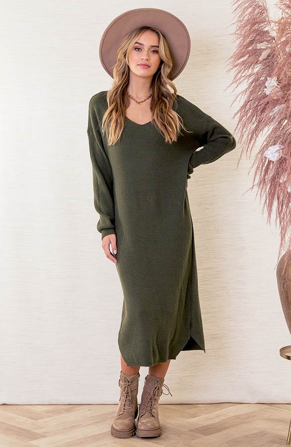 Midi Gebreide Jurk Lori Army – shoparchief — foto 2