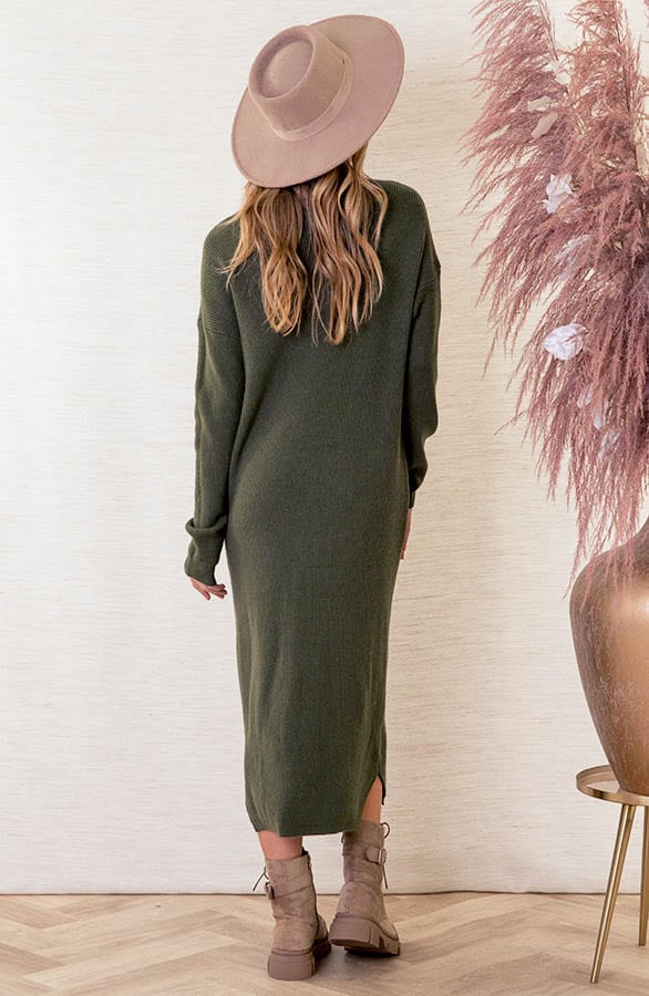 Midi Gebreide Jurk Lori Army – shoparchief — foto 4