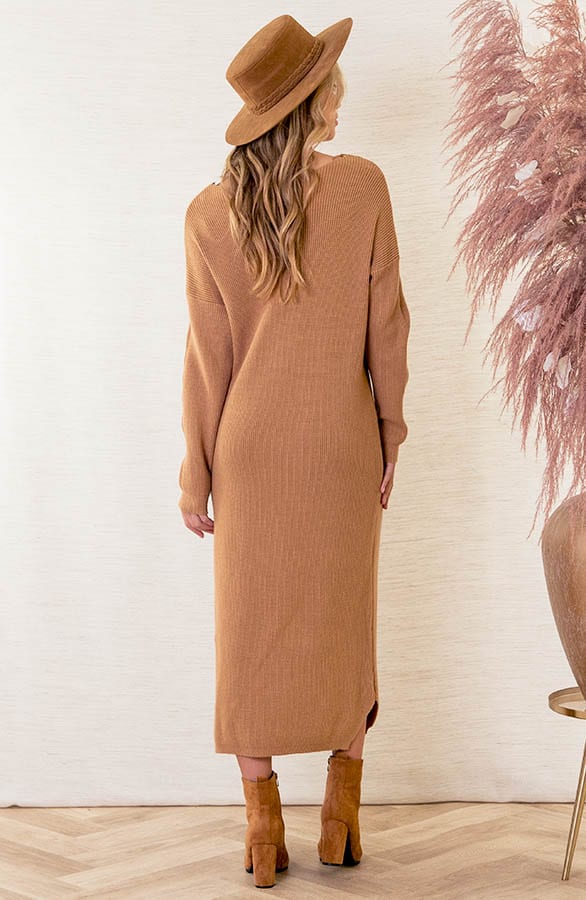 Midi Gebreide Jurk Lori Camel – shoparchief — foto 3