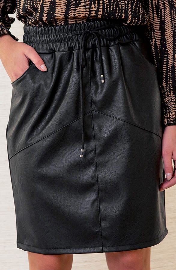 Midi Leren Rok Shelley Zwart – shoparchief