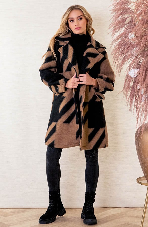 Oversized Jas Geblokt Rosa Camel – shoparchief