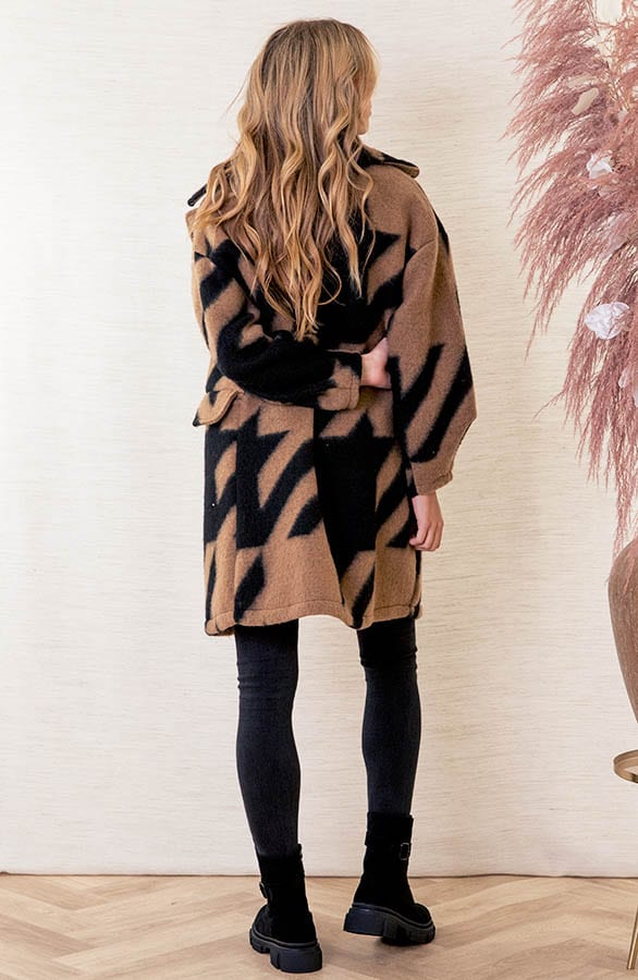 Oversized Jas Geblokt Rosa Camel – shoparchief — foto 4