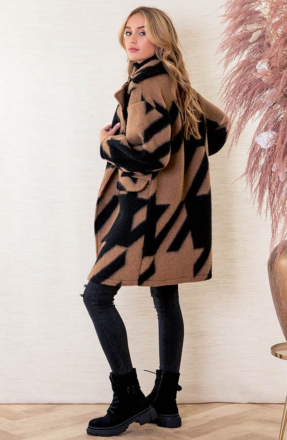 Oversized Jas Geblokt Rosa Camel – shoparchief — foto 3