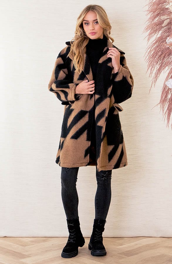 Oversized Jas Geblokt Rosa Camel – shoparchief — foto 2
