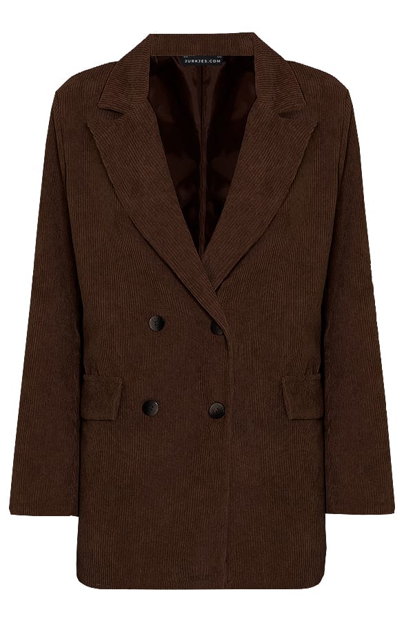 Oversized Ribstof Blazer Kelsy Bruin – shoparchief — foto 7