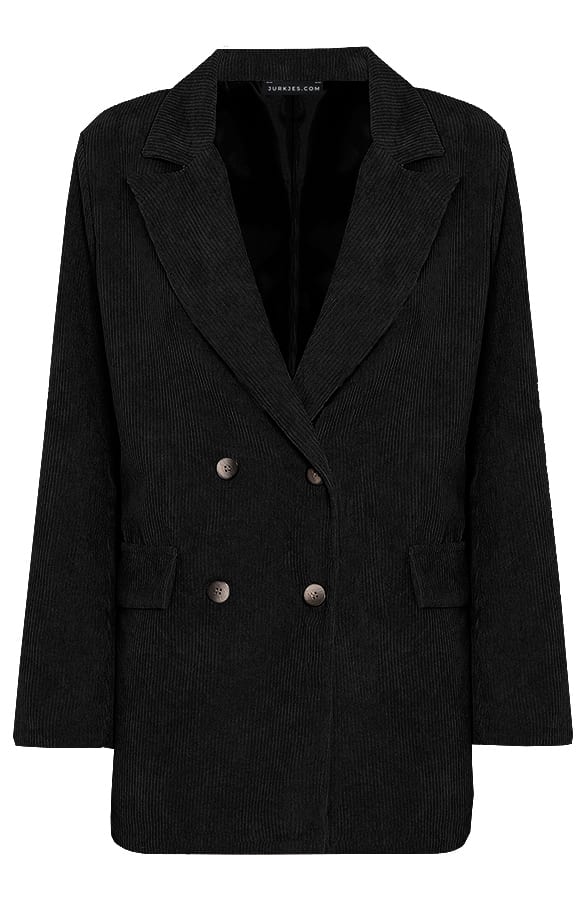 Oversized Ribstof Blazer Kelsy Zwart – shoparchief