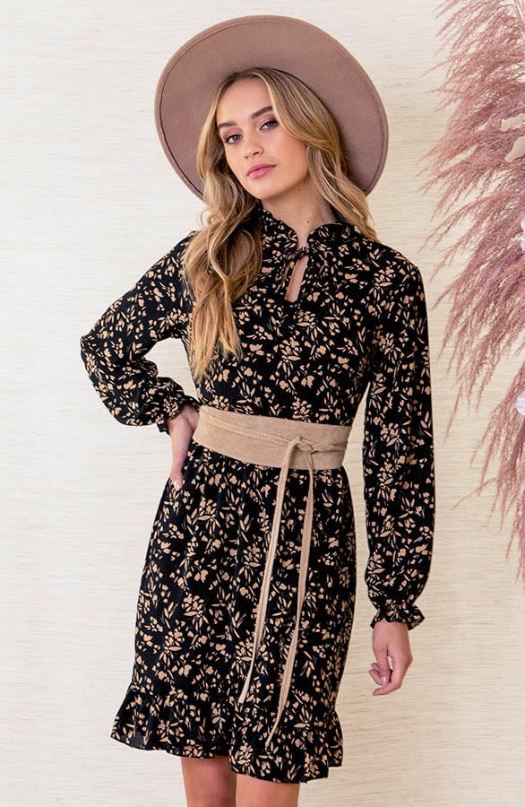 Overslag Bloemen Jurk Natali Camel β shoparchief
