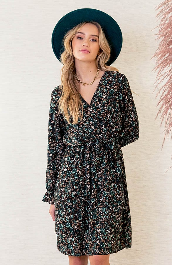 Overslag Jurk Met Bloemen Lola Smaragd – shoparchief