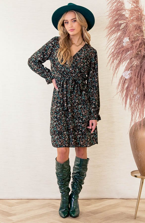 Overslag Jurk Met Bloemen Lola Smaragd – shoparchief — foto 5