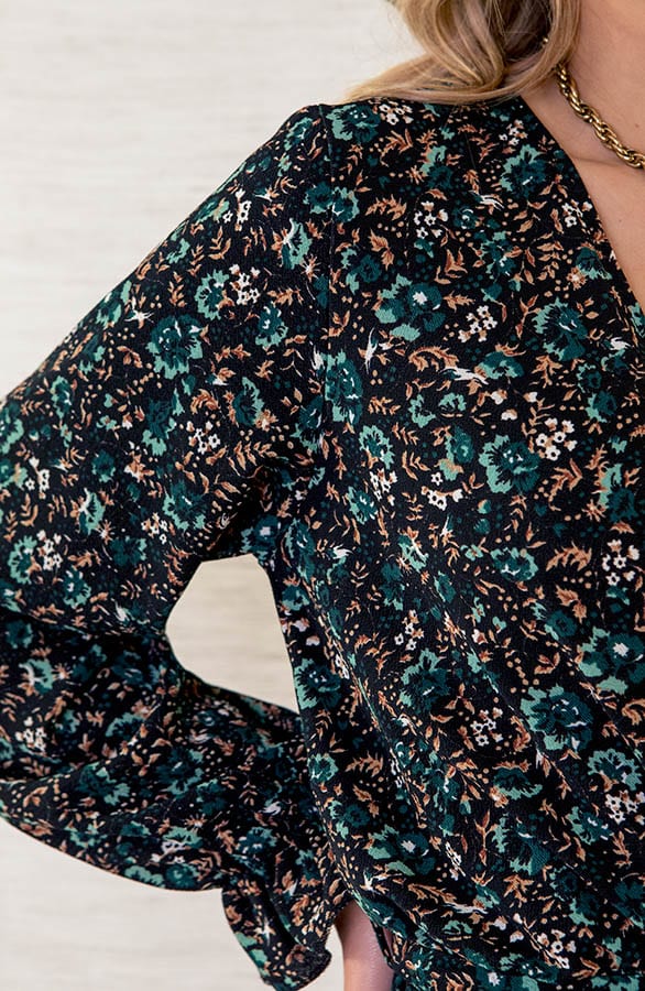 Overslag Jurk Met Bloemen Lola Smaragd – shoparchief — foto 4