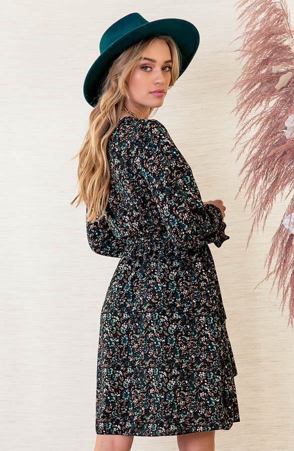 Overslag Jurk Met Bloemen Lola Smaragd – shoparchief — foto 3