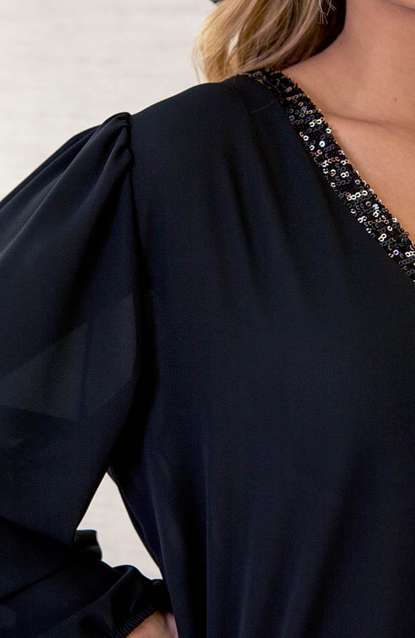 V-hals Pailletten Blouse Becky Zwart – shoparchief — foto 5