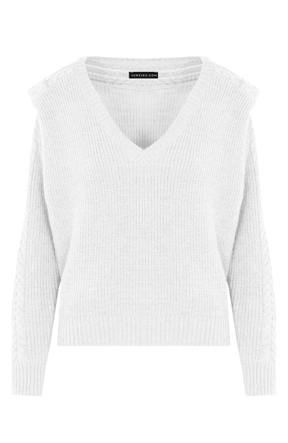 V-hals Trui Met Kabelpatroon Caitlyn Ecru – shoparchief — foto 7