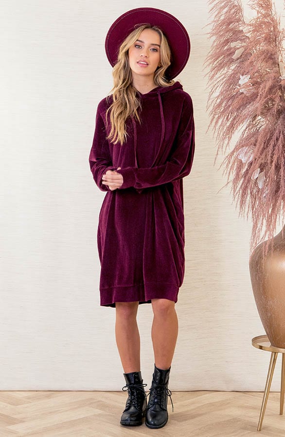 Zachte Jurk Met Capuchon Bailey Bordeaux – shoparchief — foto 5