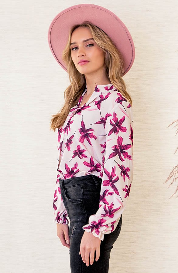 Bloemenprint Blouse Vayenne Ecru Roze – shoparchief — foto 3