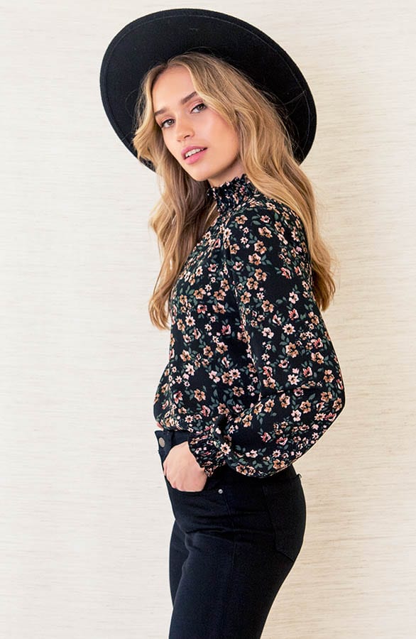 Col Blouse Bloemenprint Philley Zwart – shoparchief — foto 3