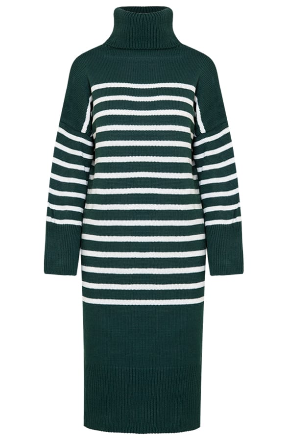 Gebreide Col Jurk Yara Smaragd Wit – shoparchief
