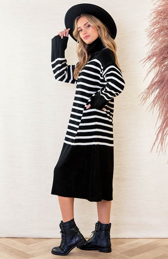 Gebreide Col Jurk Yara Zwart Wit – shoparchief — foto 3