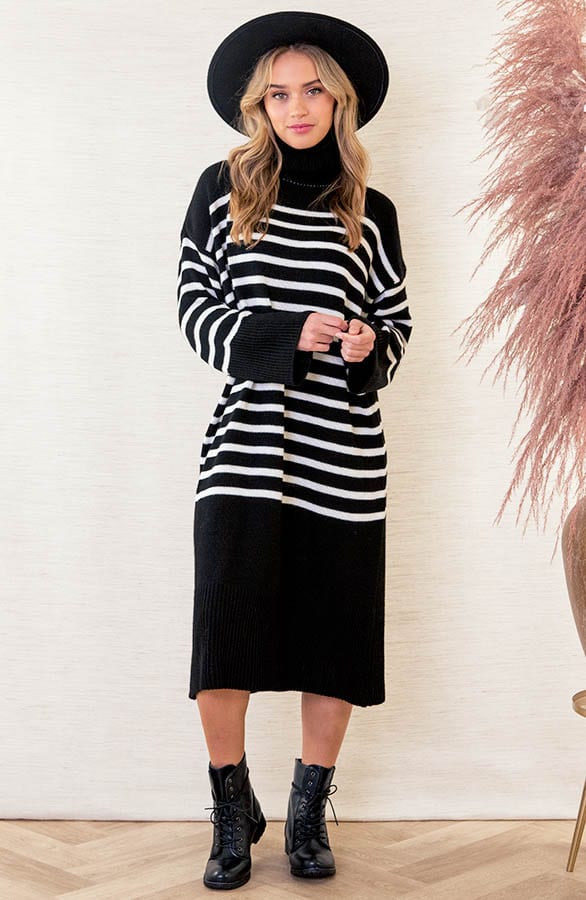 Gebreide Col Jurk Yara Zwart Wit – shoparchief — foto 2
