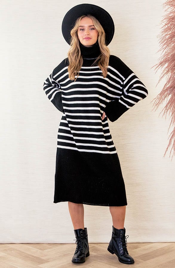 Gebreide Col Jurk Yara Zwart Wit – shoparchief — foto 6