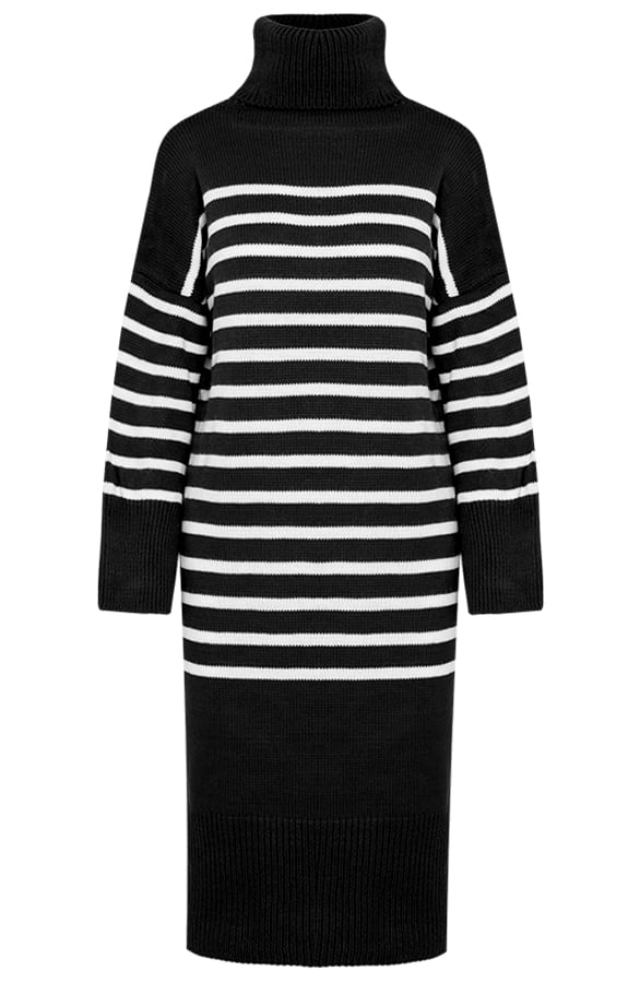 Gebreide Col Jurk Yara Zwart Wit – shoparchief