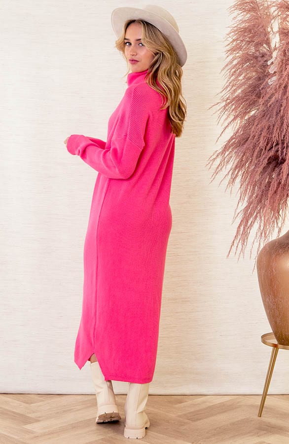 Gebreide Jurk Met Col Floor Roze – shoparchief — foto 4