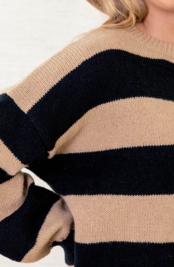 Gestreepte Trui Mylena Zwart Camel – shoparchief — foto 3