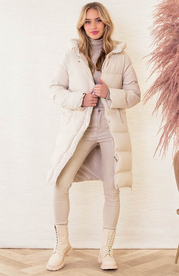 Puffer Jas Midi Jace Beige – shoparchief