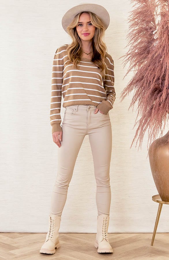 Golvende Strepen Top Elody Camel – shoparchief — foto 4