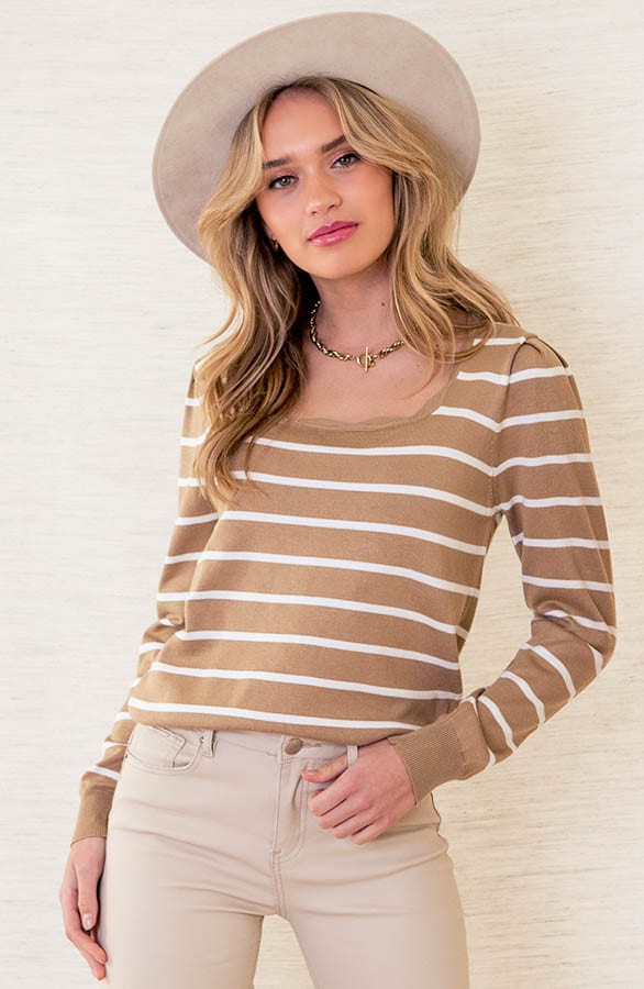Golvende Strepen Top Elody Camel – shoparchief