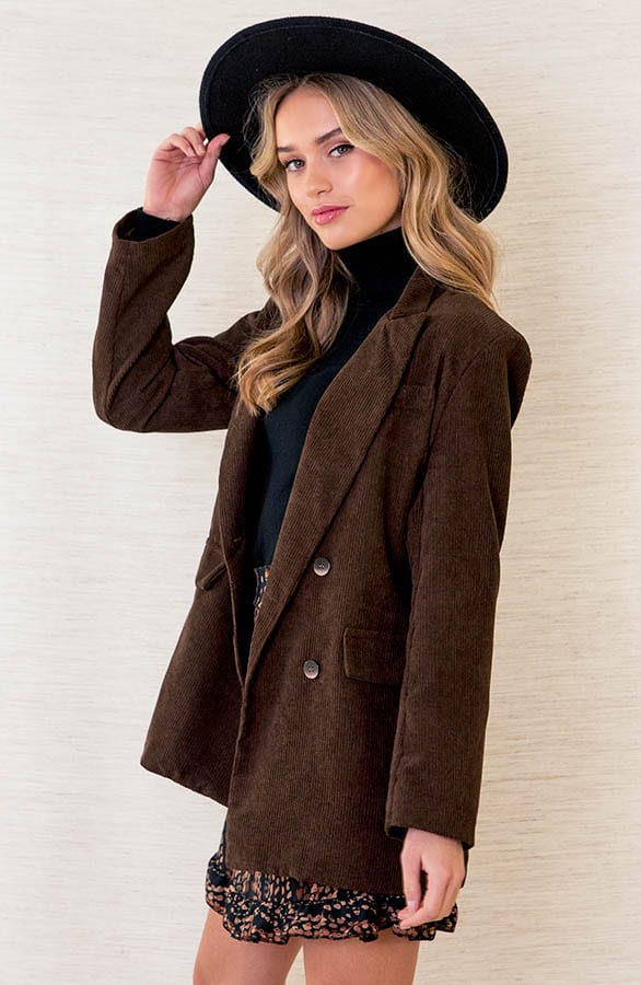 Oversized Ribstof Blazer Kelsy Bruin – shoparchief — foto 3
