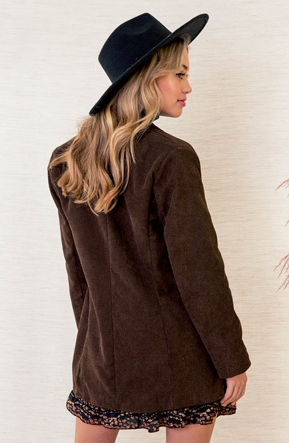 Oversized Ribstof Blazer Kelsy Bruin – shoparchief — foto 4