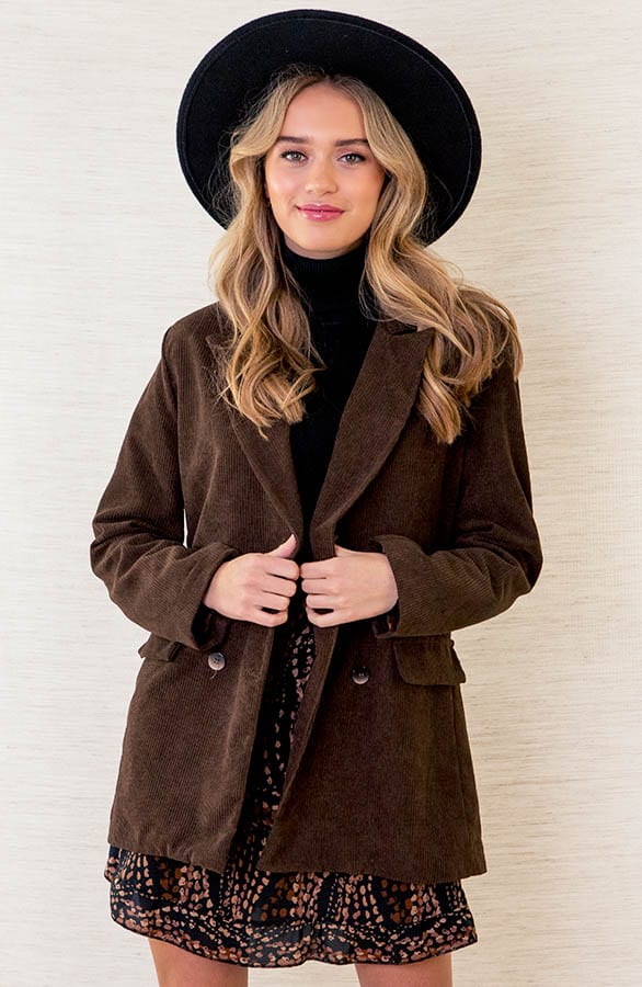 Oversized Ribstof Blazer Kelsy Bruin – shoparchief