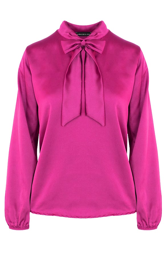 V-hals Zijden Blouse Casy Fuchsia – shoparchief