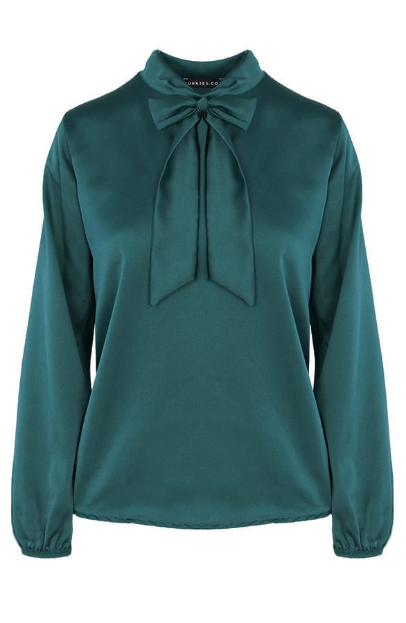 V-hals Zijden Blouse Casy Smaragd – shoparchief