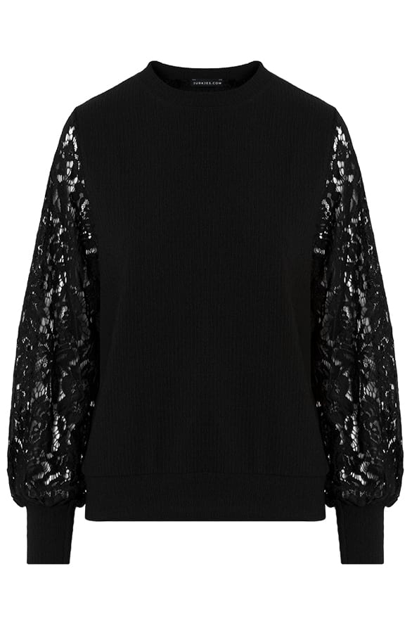 Bewerkte Mouwen Top Julia Zwart – shoparchief