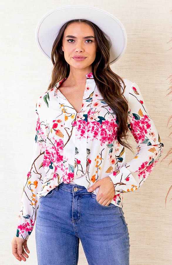 Bloemen Blouse Faye Wit Roze – shoparchief