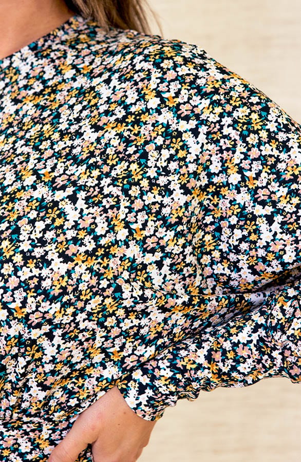 Bloemen Jurk Geplooid Kiki Geel – shoparchief — foto 6