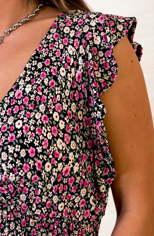 Bloemen Ruffle Jurk Jacky Zwart – shoparchief — foto 8