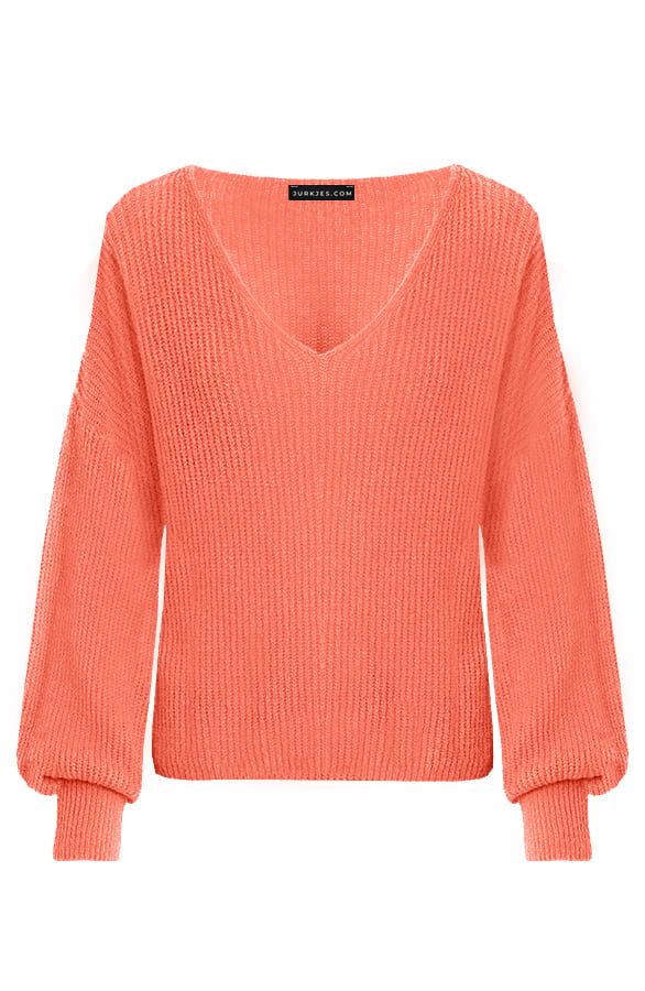 Gebreide Dames Trui Yasmina Koraal Oranje – shoparchief