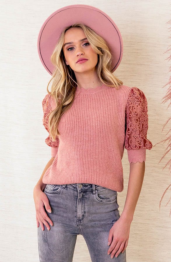 Gebreide Top Met Kant May Roze – shoparchief