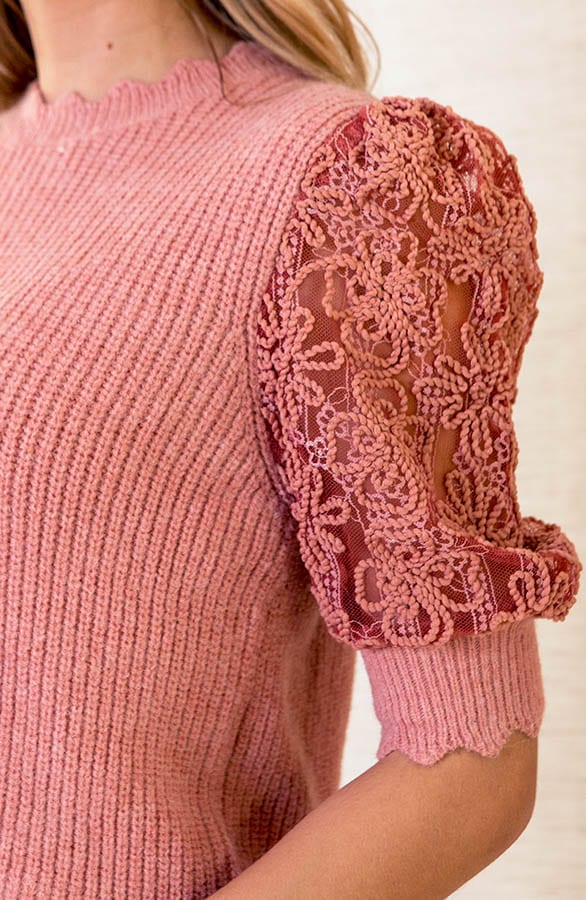 Gebreide Top Met Kant May Roze – shoparchief — foto 5