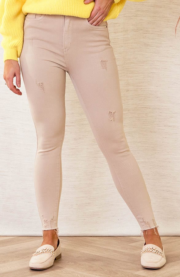 Hoge Taille Broek Damaged Izzy Beige – shoparchief
