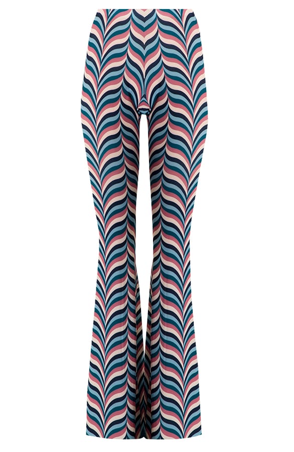 Janine Flared Broek Retro Print Blauw – shoparchief