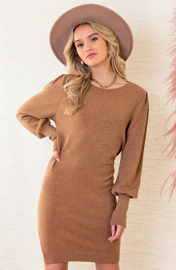 Pofmouwen Jurk Ariana Camel – shoparchief