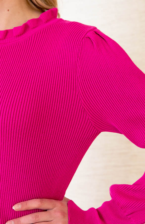 Ribstof Ruffle Top Yaell Fuchsia – shoparchief — foto 5