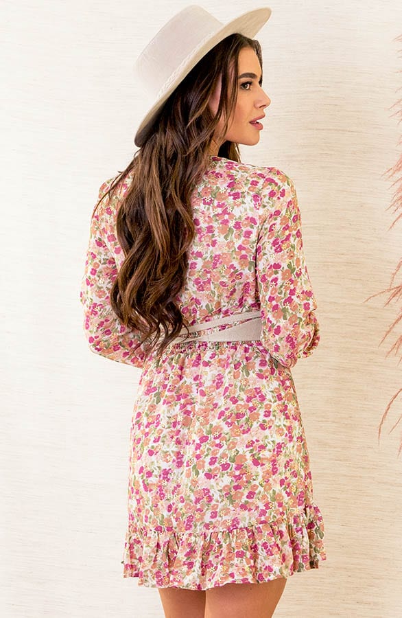 Ruches Bloemenprint Jurk Yinte Roze – shoparchief — foto 3