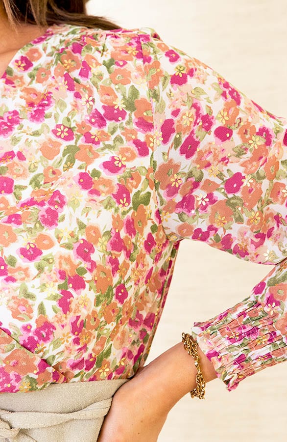 Ruches Bloemenprint Jurk Yinte Roze – shoparchief — foto 4