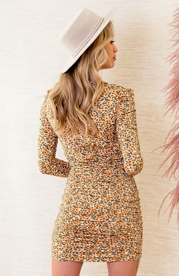 Smocked Bloemenprint Jurk Solange Geel – shoparchief — foto 4